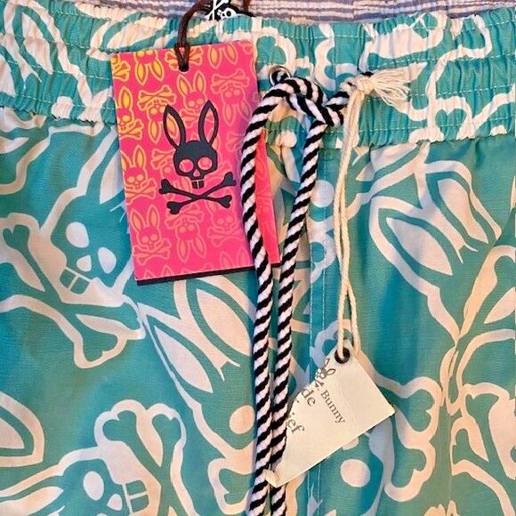New Psycho Bunny Men's 3XL Swim Trunks All Over Print Lined Teal MSRP $87.50 - Picture 4 of 6